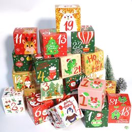 Christmas Decorations 24pcs Advent Calendar Candy Box Countdown Digital Gift Packaging Paper 231124