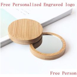 Party Favour Bamboo Cosmetic Mirror Round Portable Elm Makeup Student Small Princess Mirrors Your Logo Lx2982 Drop Delivery Home Gard Dhswj