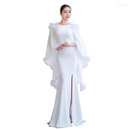 Stage Wear Bellydance Elegant Fashion White O-neck Placketing Sexy Slim Belly Dance Long One-piece Dress For Women Dancers Costume XT100