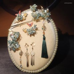 Hair Clips Chinese Sapphire Blue Floral Tassel Hairpin Bridal Headdress Classical Cheongsam Wedding Accessories