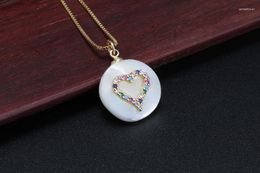 Pendant Necklaces Multi-color Glass Paved Heart Tag Charm White Round Bead Mother Pearl Shell & Choker Necklace For Women