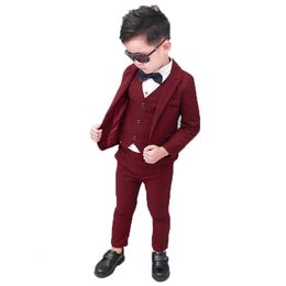 Suits Flower Boys Formal Blazer Suit Kids Jacket Vest Pants Tie 4Pcs Wedding Tuxedo Set Children Prom Costume Performance Dress 230424