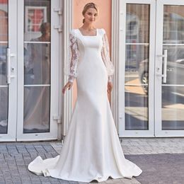 Wedding Dress Classic Square Neck Mermaid Dresses Long Sleeves Bridal Gown Sweep Train Bride Bohemian Robe De Mariee