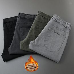 Men's Pants Autumn And Winter Slim Straight Elastic Denim Fleece Thick Warm Jeans Casual Male Clothing Fashion Plush Trousers