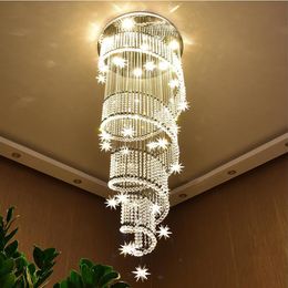 DHL UPS Modern LED long spiral crystal staircase chandelier lighting round design hallway creative restaurant hanging light fixtu201V