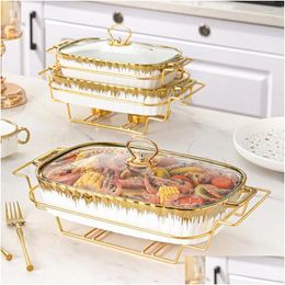 Dinnerware Sets Light Luxury Stockpot With Er Square Casserole Rack Two Ears Candlestick Ceramic Dry Pot Heated Enamel