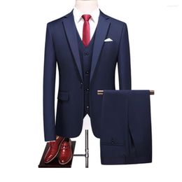 Men's Suits 2023 Latest Lapel Fashion High-end Brand Solid Color Mens Formal Business Slim Suit 3Pces Male Jacket Costume Homme