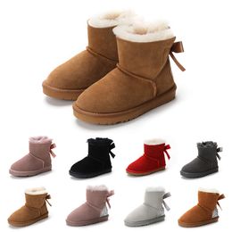 Kids Warm Bow Boots Children Classic Mini Half Snow Boot Winter Full fur Fluffy furry Satin Ankle Preschool PS Enfant Child kid Toddler Girl Tod Booties bowknot23