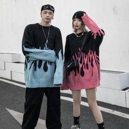 Maglioni da uomo Drop unisex Maglioni lavorati a maglia con fiamma di fuoco Hip Hop Streetwear Harajuku Maglioni casual alla moda da uomo
