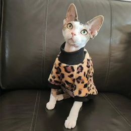 Trajes de gato Sphynx roupas leopardo impressão camisola de gola alta para animal de estimação casaco de lã de inverno Devon Rex mangas compridas moletom cão 231124