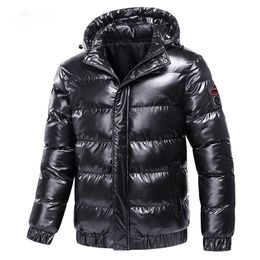 Men s Jackets Autumn Coat Windbreaker Fashion Male Cotton Warm Parka Shiny Down Hood Casual Outerwear Thermal Black Bomber Men 231123