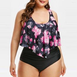 Women's Swimwear L-5XL 8 Colours Summer High Waist Tankini Two Piece Floral Printing Beachwear Conservative Swimsuit Fat Lady Women