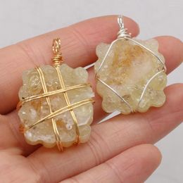 Pendant Necklaces Natural Stone Citrine Winding Irregular Square For Jewelry Making Necklace Earring Accessories Gem Charm Gift 24x36mm1PC