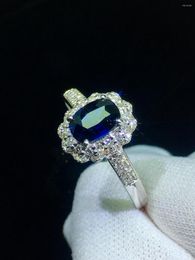 Cluster Rings Fine Jewelry Sapphire Ring Natural 0.86ct Blue Gemstone Pure 18 K Gold For Women Diamonds