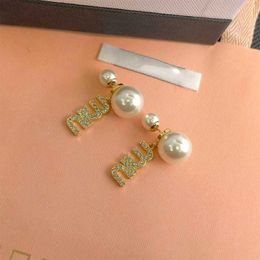 Earrings S925 Silver Needle Miu Fashion English Letter Double sided Beads Front and Rear Two Wear Earrings