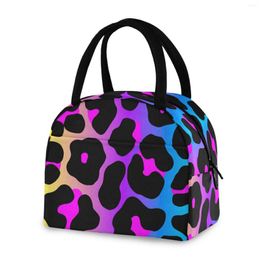 Dinnerware Sets Portable Insulated Lunch Bag Colourful Leopard Print Cooler Insulation Waterproof Meal Prep Box Tote Bento Pouch Handbag