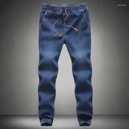 Men's Jeans Elastic Waist Loose Denim Mens Plus Size Stretch Drawstring Blue Trousers Boys 3xl 4xl 5xl Casual White Vintage Men