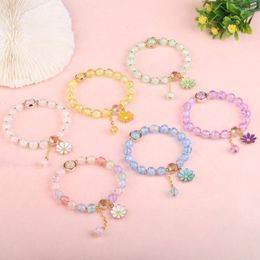 Strand Daisy Flower Charms Beaded Bracelet Colorful Crystal Glasses Beads Elastic Rope Weaving Bangle Jewelry Gift For Girls Women
