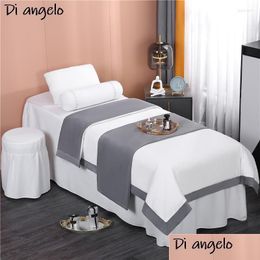 Bedding Sets Bedding Sets 4-7Pcs Crystal Veet Beauty Salon Set Bed Linen Sheet Mas Spa Bedskirt Stooler Pillow Quilt Er Custom Drop De Dhdqz