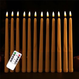 Pack of 12 Warm White Remote Flameless LED Taper Candles Realistic Plastic 11 inch Long Ivory White Battery Operated Candlestic Y251K