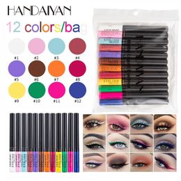 Eye Shadow/Liner Combination HANDAIYAN Colored Eyeliner Kit 12 Color/Pack Matte Waterproof Liquid Colorful Eye Liner Pencil Set Makeup 231120