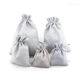 Jewelry Pouches High Quality Gray Plain Cotton Linen Storage Bag Tea/candy/key Package Drawstring Small Cloth Christmas Gift