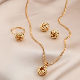 Wedding Jewellery Sets Trendy Geometric Gold Colour Alloy Metal Twist Lucky Knot Earrings Necklace Ring Jewellery Set for Women Girls Vintage Accesories 231123