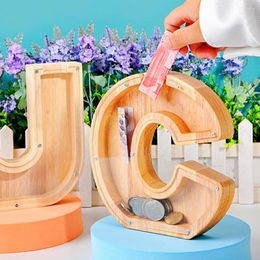 Storage Bottles Twenty-six English Wooden Letter Piggy Bank Transparent Window Creative Home Decoration Ornaments