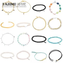 Pulseira Fahmi de aço inoxidável com pedras preciosas de nova cor e ícone tingido de prata e ícone de quartzo com corrente manual de nylon multicolorido - prata