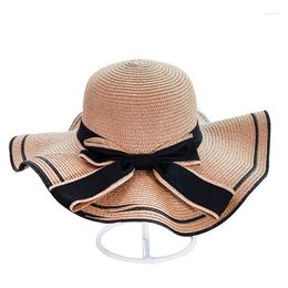 Berets OUNIAN001 Women Floppy Casual Straw Hat Adult Adjustable Bowknot Panama Cap Holiday Beach Trip Raffia Sun Gorros