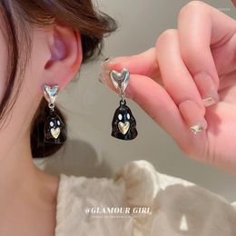Dangle Earrings Minar 2023 Halloween 2 Designs Shiny Rhinestone Love Heart Ghost Pendant Earring For Women Black Colour Enamel Drop Gift