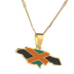 Pendant Necklaces Jamaica Map And National Flag Gold Color Jamaican Women Charm Jewelry Gifts