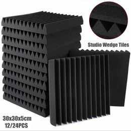 12 24Pcs 30x30x5cm Acoustic Foam Panels Studio Wedge Tiles Soundproof Wall Pad Decor Room Sound Insulation Absorbing Treatment Wal234H