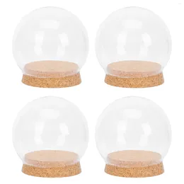 Decorative Flowers Glass Dome With Base Clear Cloche Globe Display Bell Jar 4Pcs Cake Stand Dessert Plate Cover For