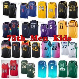 Jayson Tatum LaMelo Ball Basquete Jerseys Ja Morant Trey Young MJ Mamba Durant Curry Booker James Butler Antetokounmpo Embiid Jersey 75º Homens Crianças D