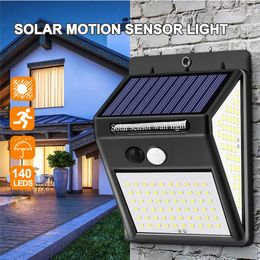 LED Solar Wall Lights Outdoor PIR Motion Sensor Street Light with 3 Modes 140 LEDs Pathway Garden Decoration Lamp