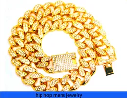 hip hop necklace for mens gold chain iced out cuban chains Trendy Cuban Chain with Diamond Bracelet 20mm Full Diamond Necklace for Men and Women