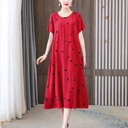 Casual Dresses Fashion Casual Vintage Summer Dress For Women Plus Size Dresses Print Regular Short Sleeve O-neck Women Clothing 230424