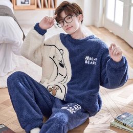 Men's Sleepwear Winter Korean Men Pyjamas Sets Adult Home Clothes Thicken Soft Pijama Suit Loungewear Loose Bear Male Pyjama Clothing