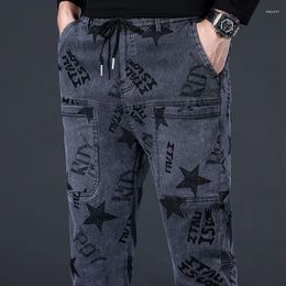 Men's Pants Koreon Fashion Men Casual Jeans Streetwear Male Straight Spring Summer Elastic Waist Big Size Vintage Denim Trousers