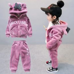 Clothing Sets Warm Baby Girls Set Winter Thick Plush Cotton For Hoodies And Pants Kids Suit Children Clothes 231123