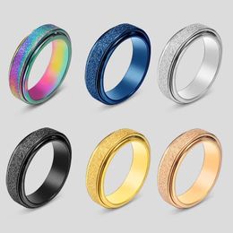 Cluster Rings Fidget Men Ring Rotating Spinning Anxiety Relaxing Stainless Steel Frosted Worry Stress Relief Joint Anillos De Hombre