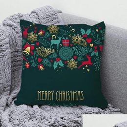 Cushion/Decorative Pillow Pillow Single Side Printed Christmas Pillowcase Hard To Fade Decorative Usef Pattern Holiday Throw Er Drop D Dh9Bk