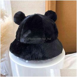 Stingy Brim Hats Hat Autumn And Winter All-Match Cute Student Ear Thickening Plush Basin To Keep Warm Leopard Print Fisherman W220 D Dhucp