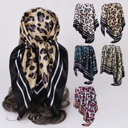 Scarves 90cm Leopard Print Neckerchief Hijab Scarf For Women Silk Satin Headband Hair Female Square Shawls Head Scarfs