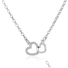 Pendant Necklaces Double Heart Pendant Necklace White Diamond Love Necklaces For Women Fashion Jewellery Gift Drop Delivery Jewellery Neck Dhwzb