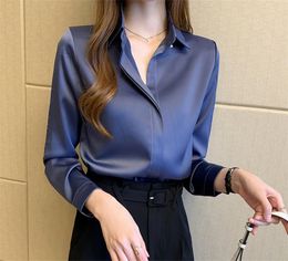 Women's Blouses Shirts Shirts Women White Shirt Women Long Sleeve Shirt Blouse Office Lady Satin Silk Blouse Tops Plus Size Woman Basic Shirt Top 230424