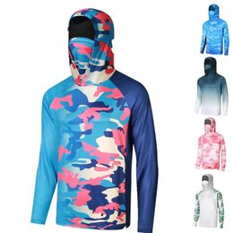 Other Sporting Goods Men's Long Sleeve Fishing Hoodie Shirts With Mask UNeck Gaiter Fishing Tops Outdoor Breathable Angling Clothes 231123