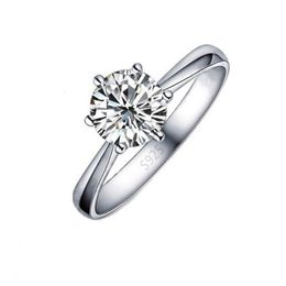 Solitaire Ring Elegant Classic Real 925 Sterling Silver Finger Rings Jewellery Crystal Cubic Zircons 6 Claws Women Wedding Anillos 230424