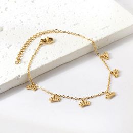 Anklets Noble Elegant Crown Pendant Anklet For Women Girls Gold Color Stainless Steel Bohemia Ankle Fashion Barefoot Chain Jewelry